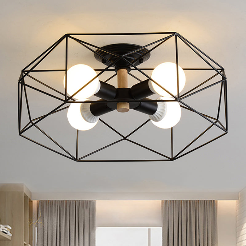 Geometrische semi-inbouw moderne metalen 3/4/5-lichts wit/zwart/goud semi-inbouwlamp met draadkooikap