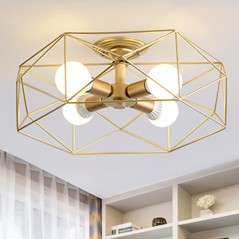 Geometrische semi-inbouw moderne metalen 3/4/5-lichts wit/zwart/goud semi-inbouwlamp met draadkooikap