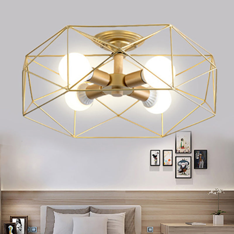 Geometrische semi-inbouw moderne metalen 3/4/5-lichts wit/zwart/goud semi-inbouwlamp met draadkooikap