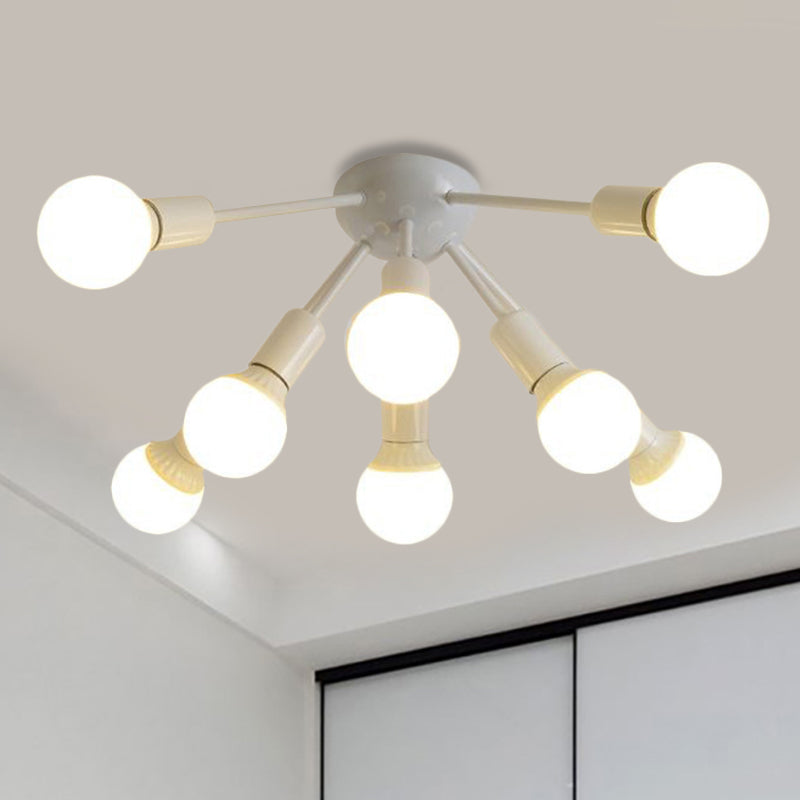 Plafonnier Semi-encastré en métal Spoutnik, moderne, 8/12 lumières, blanc/noir/or, pour salon