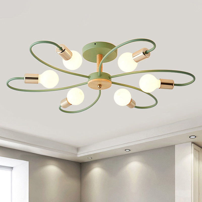 Spoetnik semi-inbouwlamp eigentijds metaal 3/6/8 lampen grijs/groen semi-inbouw plafondarmatuur met gebogen arm