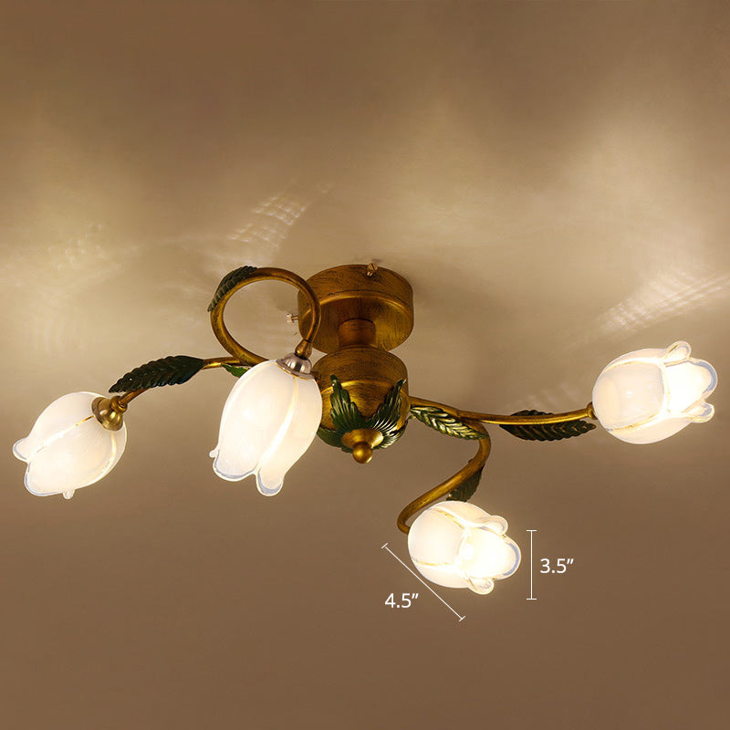 Luz de techo de techo de flor de vidrio blanco