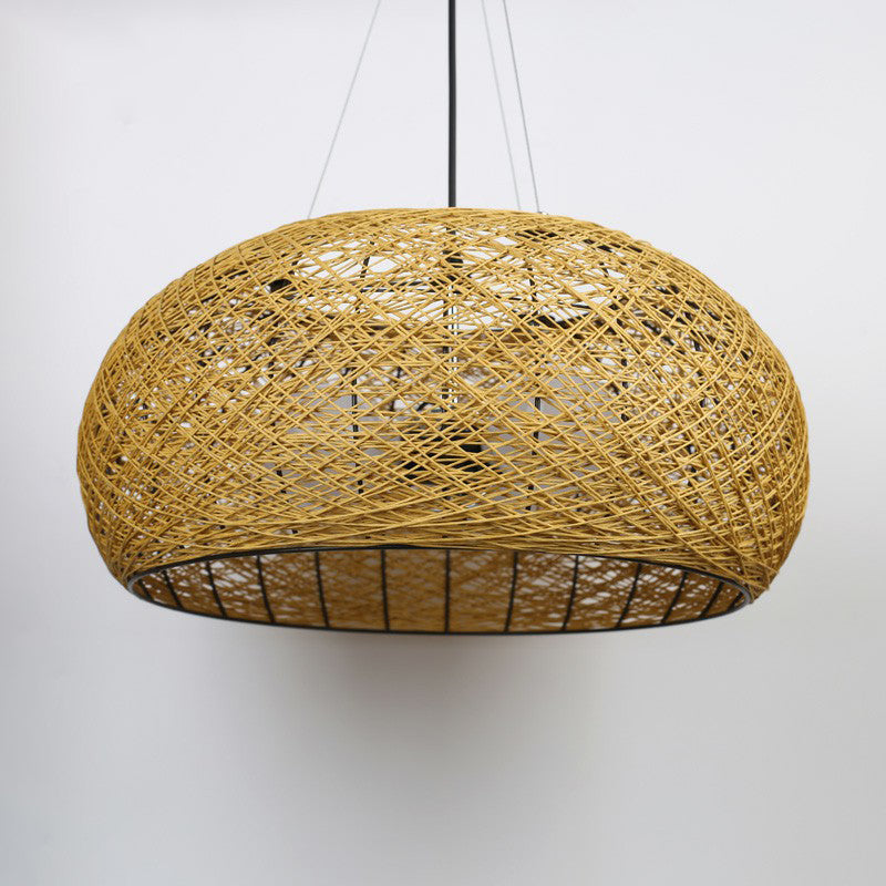 Rattan Nest Round Chandelier Novelty Asian Style Pendant Lighting Fixture for Tea Room