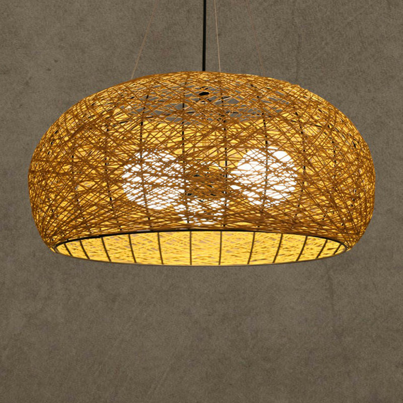 Rattan Nest Round Chandelier Novelty Asian Style Pendant Lighting Fixture for Tea Room