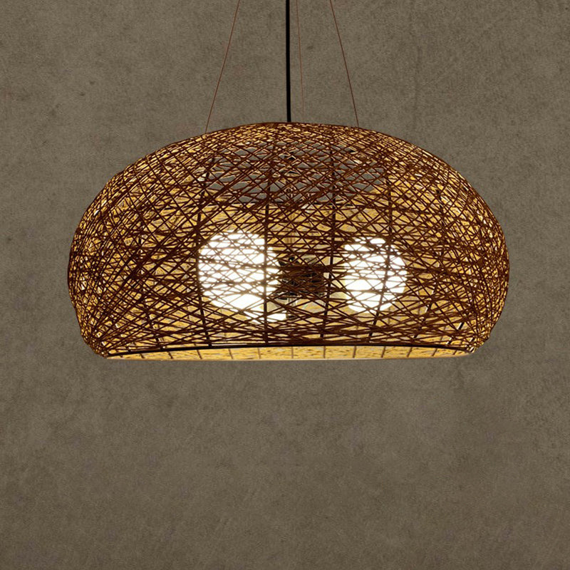 Rattan Nest Round Chandelier Novelty Asian Style Pendant Lighting Fixture for Tea Room