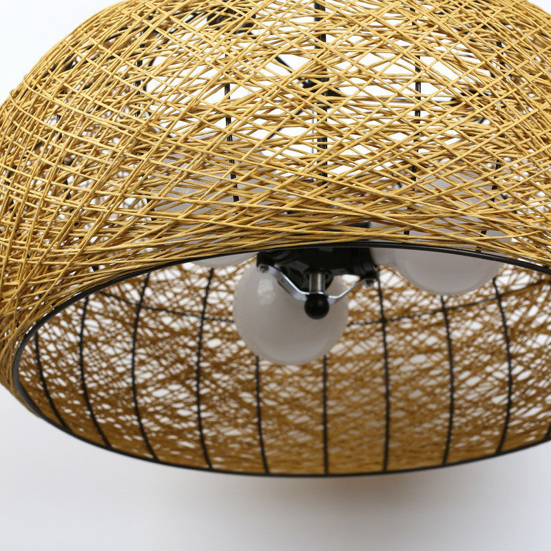Rattan Nest Round Chandelier Novelty Asian Style Pendant Lighting Fixture for Tea Room