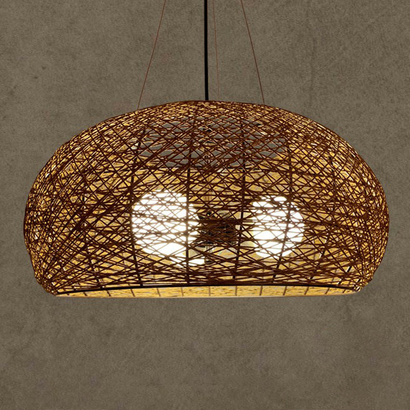 Rattan Nest Round Chandelier Novelty Asian Style Pendant Lighting Fixture for Tea Room