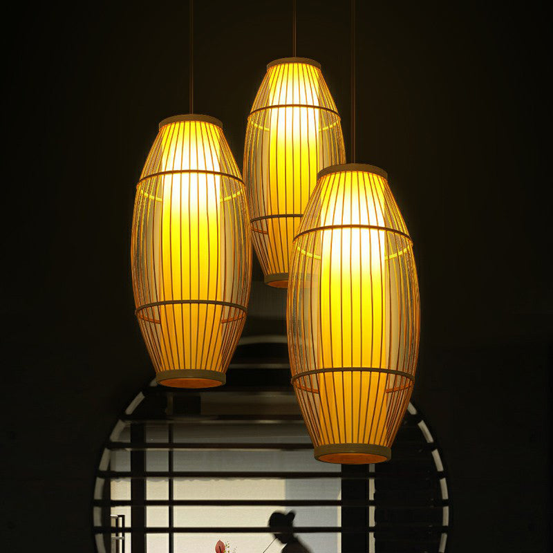 Fassformes Restaurant Hanging Lighting Bambus 1 Glühbirnen Asian Anhänger Licht in Holz