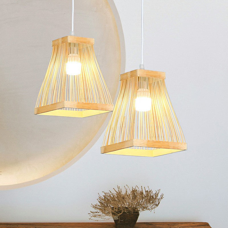 Lampada a sospensione trapezoidale Bamboo 1 lampadina a pendolo a pendolo in legno