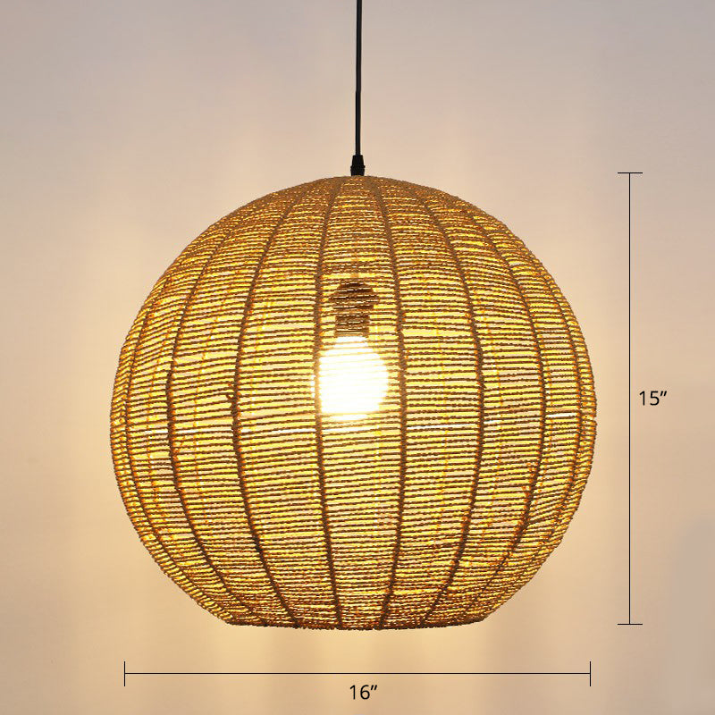 Kugelförmige Rattan -Suspension Licht Minimalist 1 Kopfheizendedecke für das Restaurant