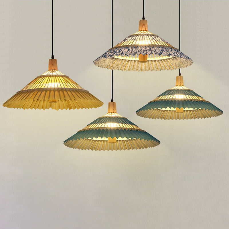 Bamboo Umbrella Pendant Light Chinoiserie 1 Head Suspension Lighting Fixture for Restaurant