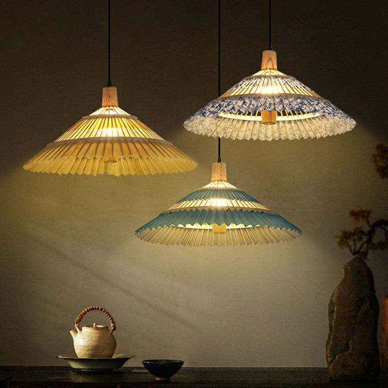 Bamboo Umbrella Pendant Light Chinoiserie 1 Head Suspension Lighting Fixture for Restaurant