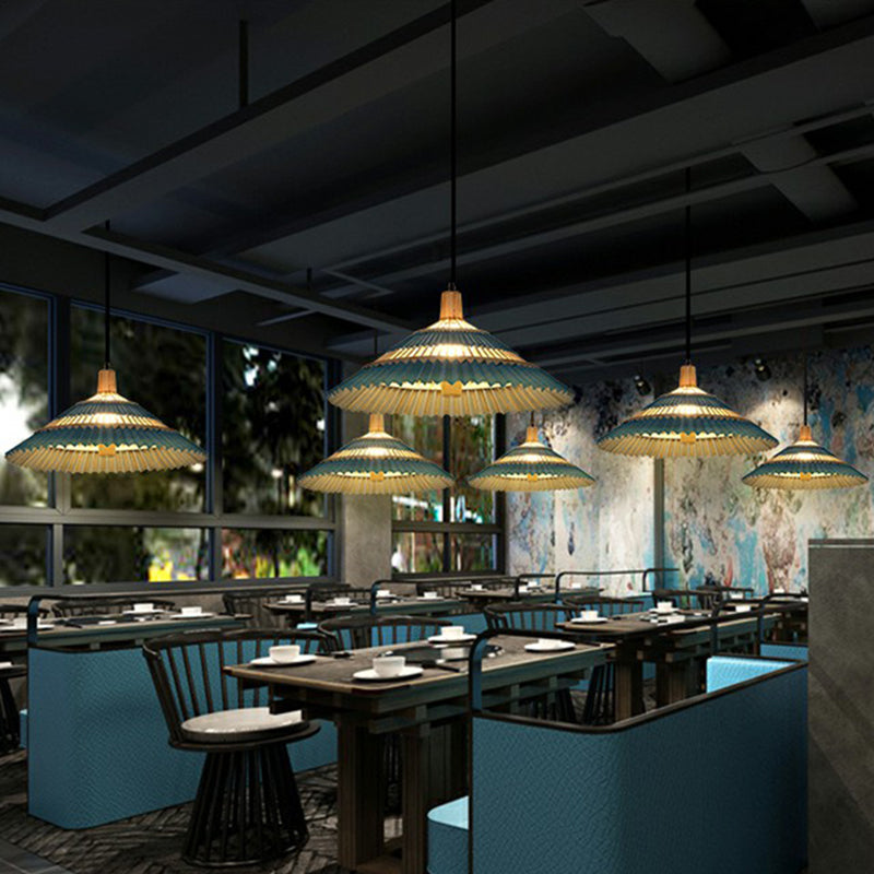 Bamboo Umbrella Pendant Light Chinoiserie 1 Head Suspension Lighting Fixture for Restaurant