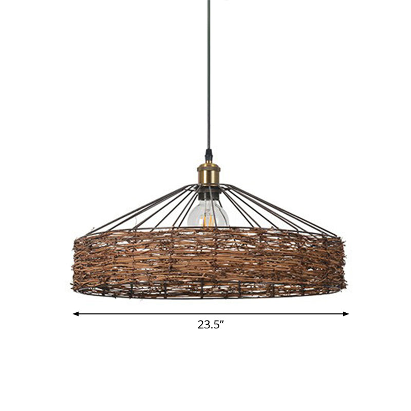 Rattan schuurvormige hangende lichte landstijl 1 lamp bruine hanger voor eetkamer