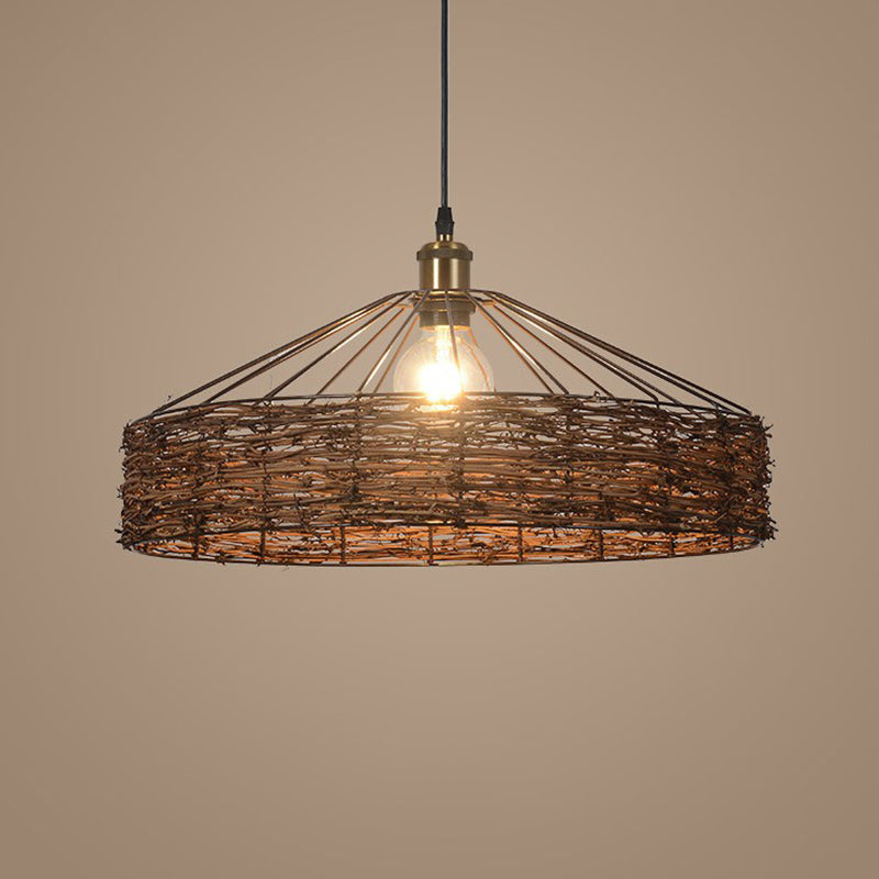 Rattan schuurvormige hangende lichte landstijl 1 lamp bruine hanger voor eetkamer
