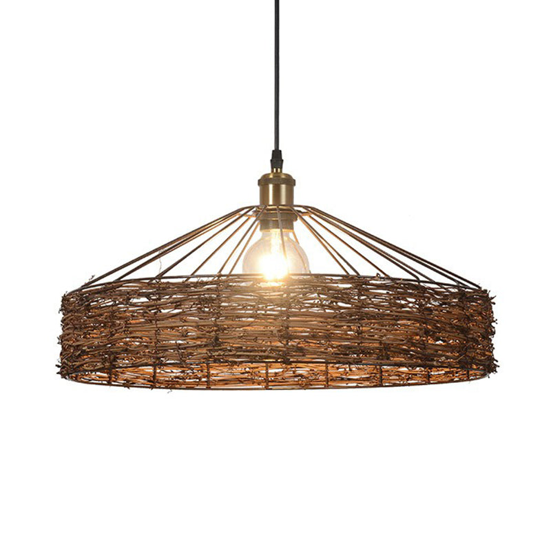 Rattan schuurvormige hangende lichte landstijl 1 lamp bruine hanger voor eetkamer