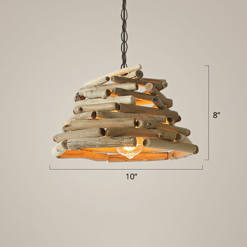 Stacked Sticks Suspension Lamp Lodge Wooden Single Dining Room Pendant Light Fixture