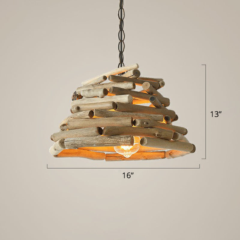 Stacked Sticks Suspension Lamp Lodge Wooden Single Dining Room Pendant Light Fixture