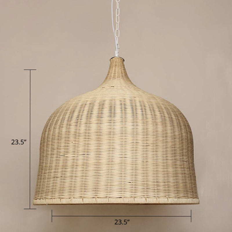 Modern Cloche Shaped Hanging Lamp Bamboo 1-Light Bedroom Ceiling Light Fixture in Wood