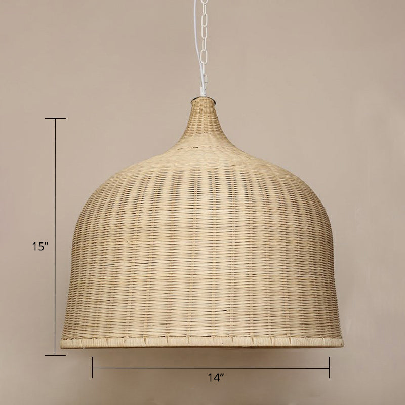 Modern Cloche Shaped Hanging Lamp Bamboo 1-Light Bedroom Ceiling Light Fixture in Wood