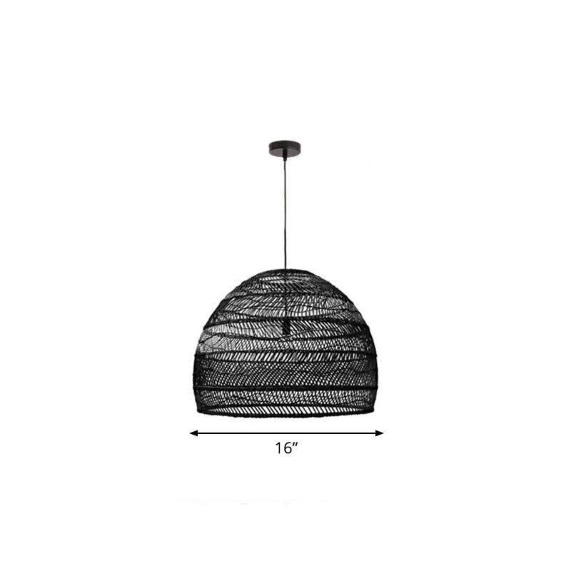 Domed Bedroom Ceiling Pendant Lamp Rattan 1-Head Rustic Suspension Light Fixture