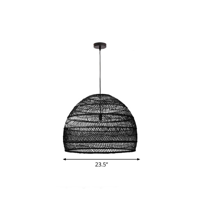 Domed Bedroom Ceiling Pendant Lamp Rattan 1-Head Rustic Suspension Light Fixture
