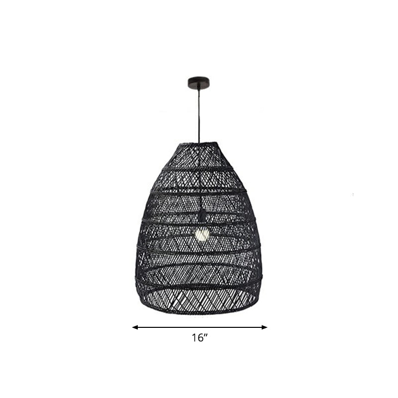 Domed Bedroom Ceiling Pendant Lamp Rattan 1-Head Rustic Suspension Light Fixture