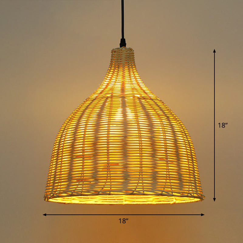 Bell Shade Tea Room hanger verlichting bamboe bamboe single-bulb Aziatisch plafond suspensielamp in hout