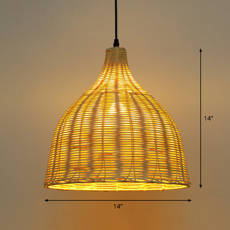 Bell Shade Tea Room hanger verlichting bamboe bamboe single-bulb Aziatisch plafond suspensielamp in hout