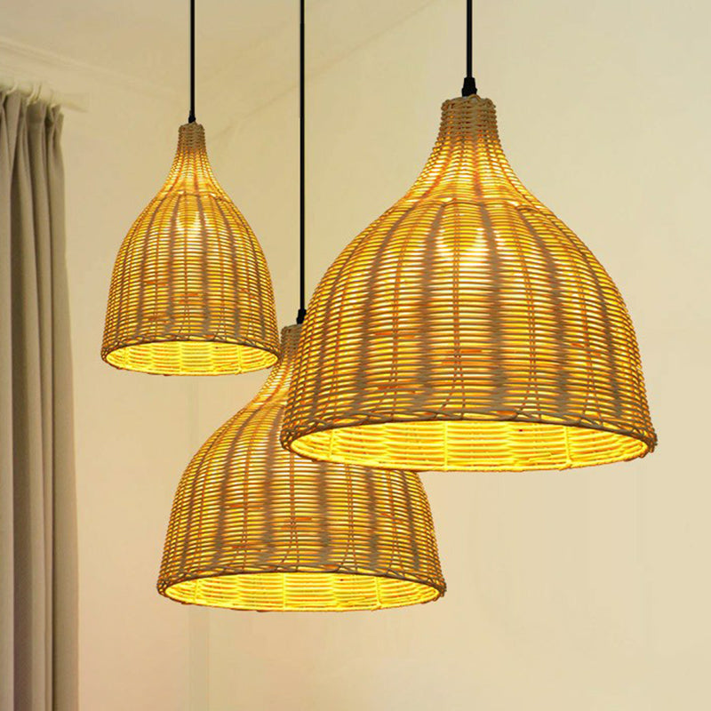 Bell Shade Tea Room hanger verlichting bamboe bamboe single-bulb Aziatisch plafond suspensielamp in hout