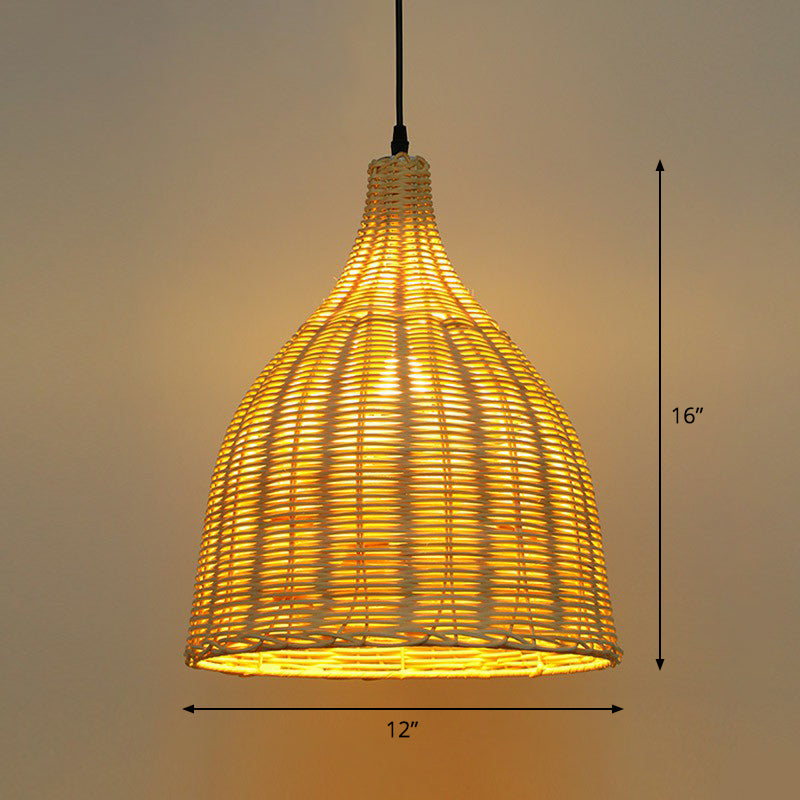 Bell Shade Tea Room Pendant Lighting Bamboo Single-Bulb Asian Ceiling Suspension Lamp in Wood