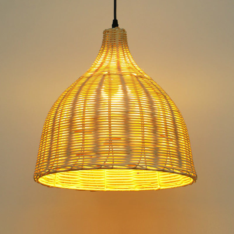 Bell Shade Tea Room hanger verlichting bamboe bamboe single-bulb Aziatisch plafond suspensielamp in hout