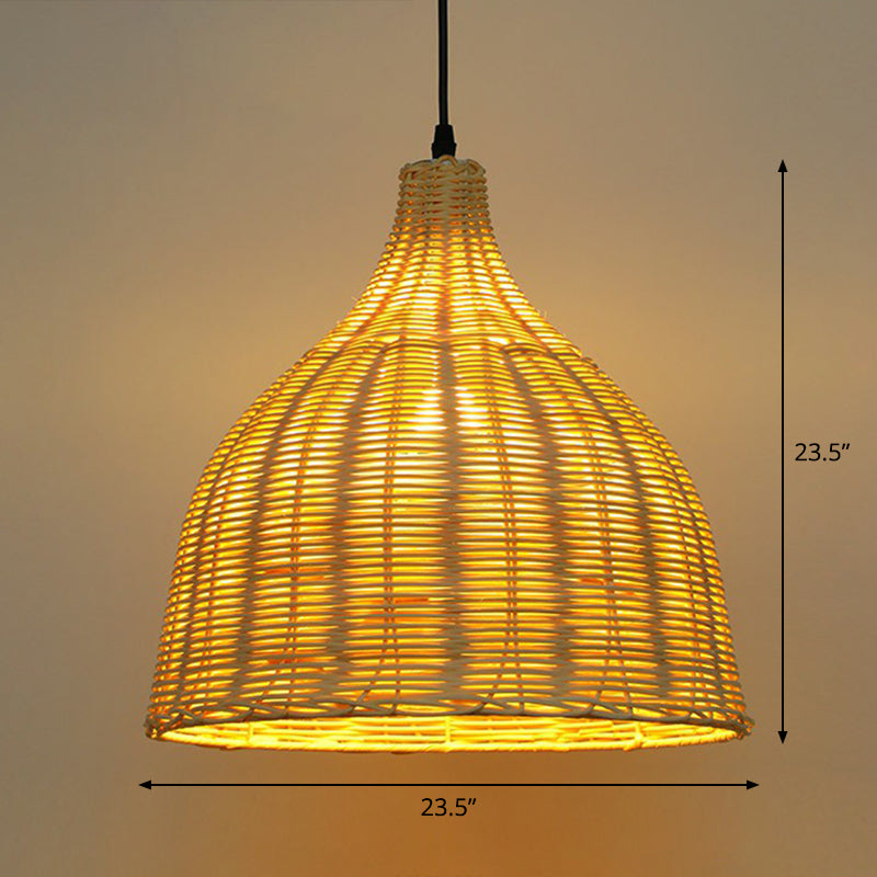 Bell Shade Tea Room hanger verlichting bamboe bamboe single-bulb Aziatisch plafond suspensielamp in hout