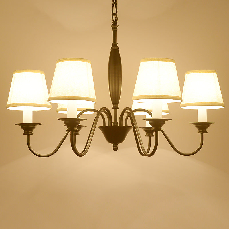 Black Candle Chandelier Rustic Fabric Restaurant Hanging Light with Tapered Fabric Shade