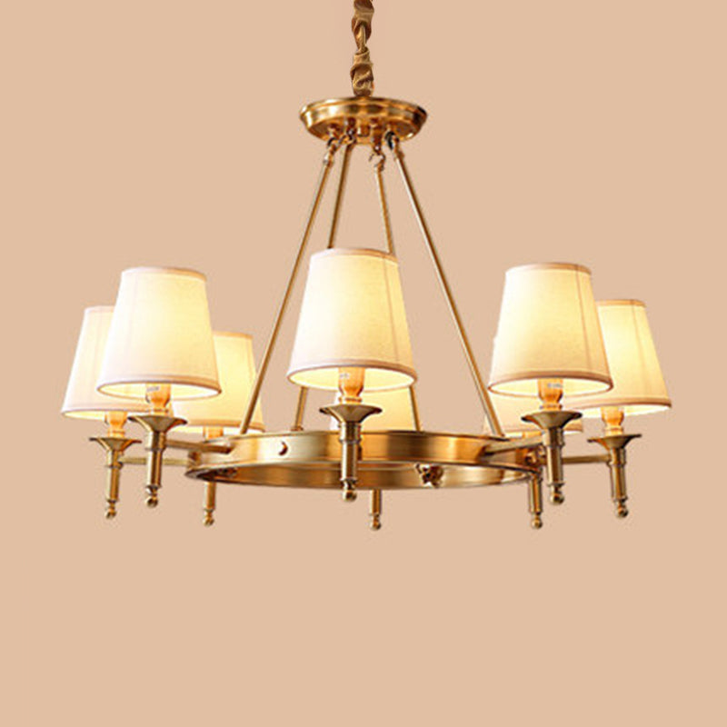 Minimalist Conic Ceiling Chandelier Fabric Bedroom Suspended Lighting Fixture in Gold