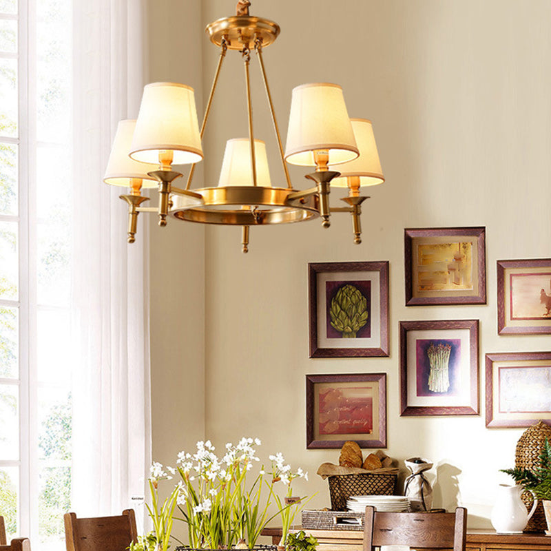 Minimalist Conic Ceiling Chandelier Fabric Bedroom Suspended Lighting Fixture in Gold