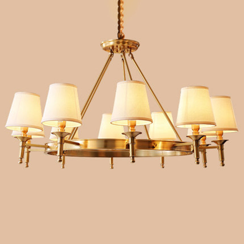 Minimalist Conic Ceiling Chandelier Fabric Bedroom Suspended Lighting Fixture in Gold