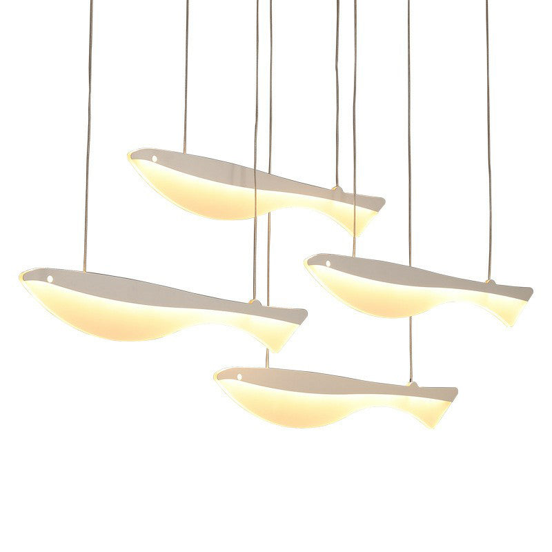White Fish Cluster Pendant Light Artistic Acrylic LED Ceiling Hang Lamp for Restaurant