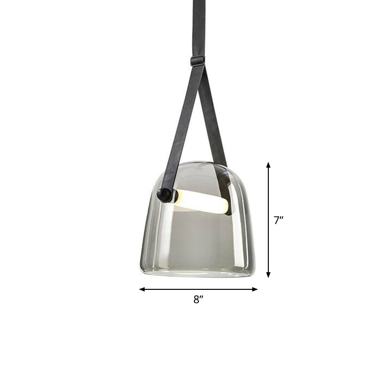 Dome Smoke Grey Glass Pendulum Light Nordic Single-Bulb Pendant Lighting with Adjustable Leather Strap
