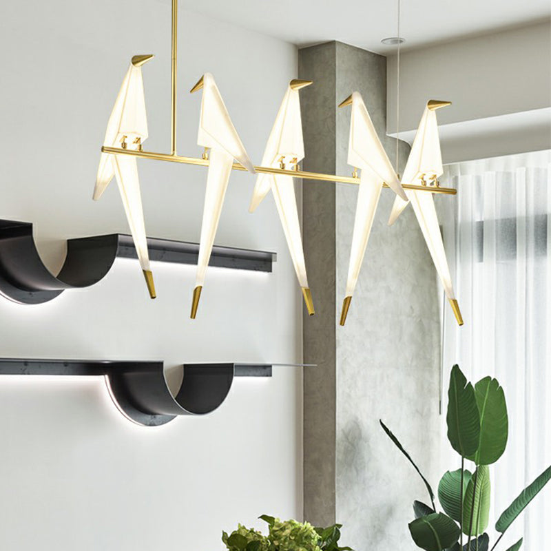 Acrilico Bird Island Candant Light Art Deco 5 Bulbi Lampada a sospensione LED bianca e oro