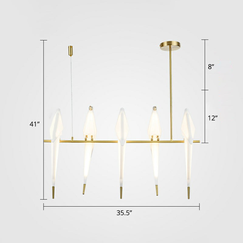 Acrilico Bird Island Candant Light Art Deco 5 Bulbi Lampada a sospensione LED bianca e oro