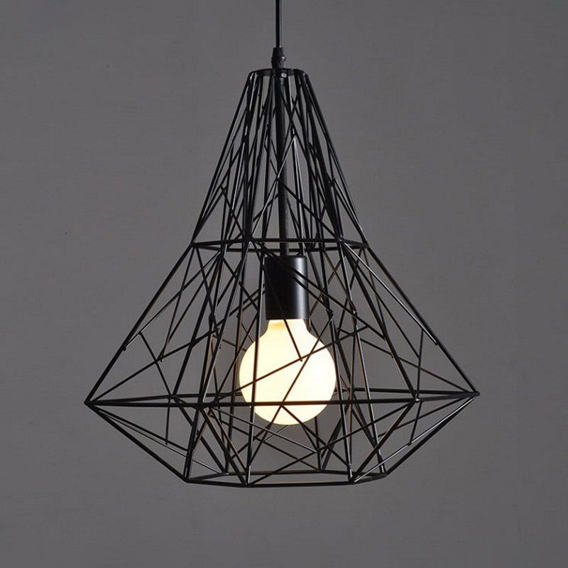 Loft Wire Cage Pendant Lighting 1 Head Metal Ceiling Suspension Lamp in Black for Restaurant