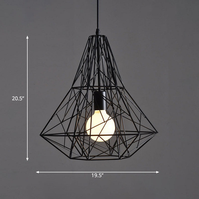 Loft Wire Cage Pendant Lighting 1 Head Metal Ceiling Suspension Lamp in Black for Restaurant
