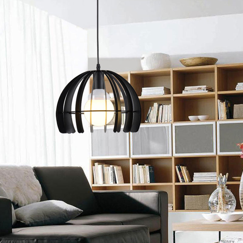 1-Light Hemisphere Pendant Lamp Factory Black Metal Hanging Light Fixture for Living Room