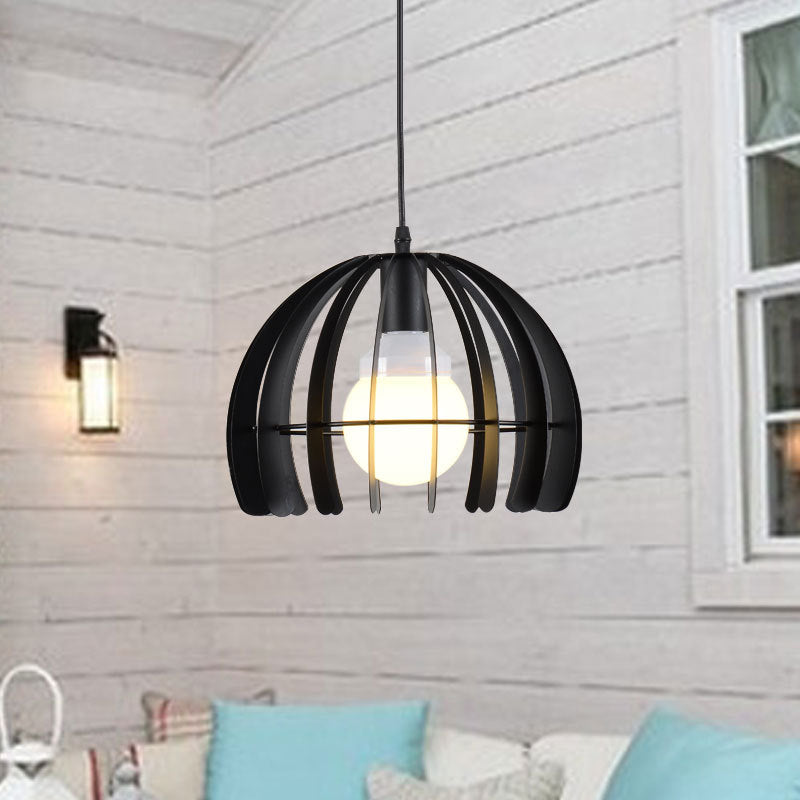 1-Light Hemisphere Pendant Lamp Factory Black Metal Hanging Light Fixture for Living Room