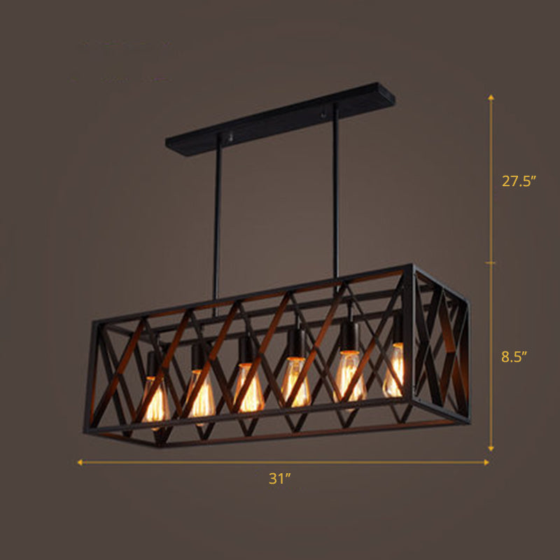Black Cuboid Island Light Fixture Warehouse Metal Dining Room Suspension Pendant Light