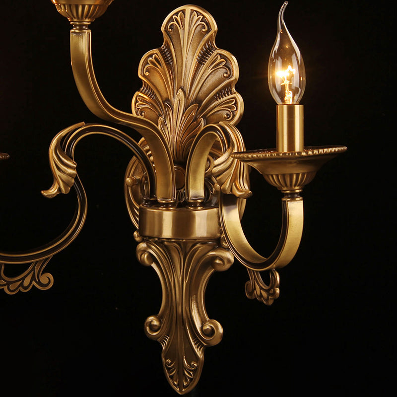 3 Heads Scalloped Wall Lighting Traditional Brass Finish Frosted Glass Sconce with Crystal Deco