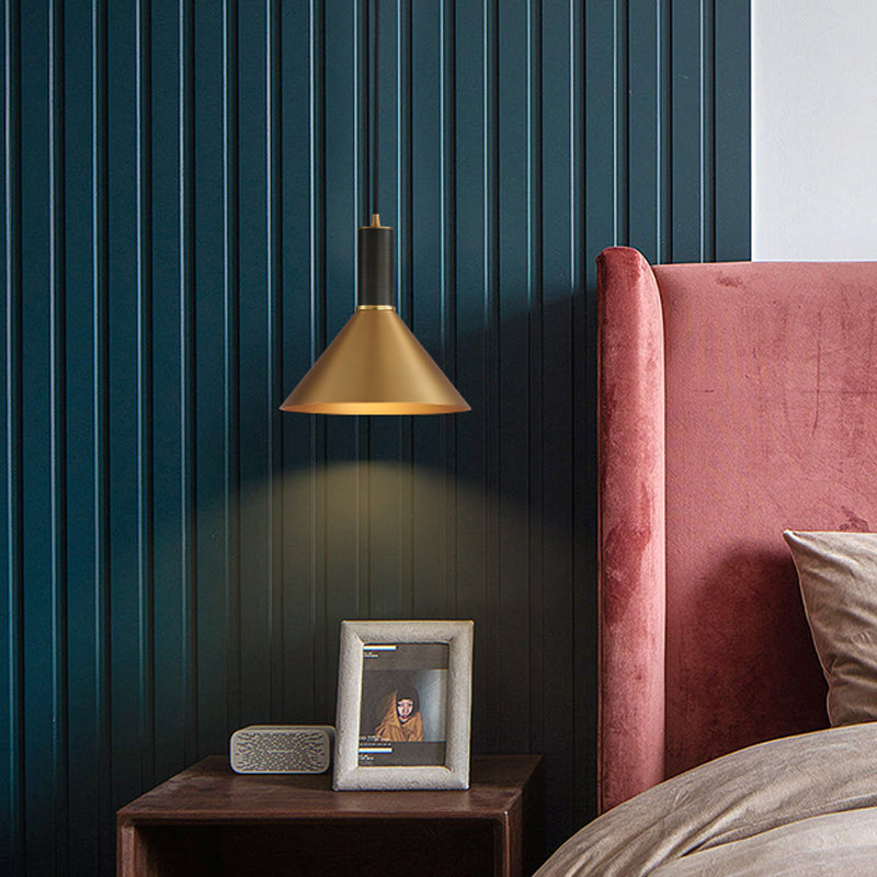 Brass Cone Pendant Lamp Minimalist Metal 1-Light Dining Room Suspension Light Fixture