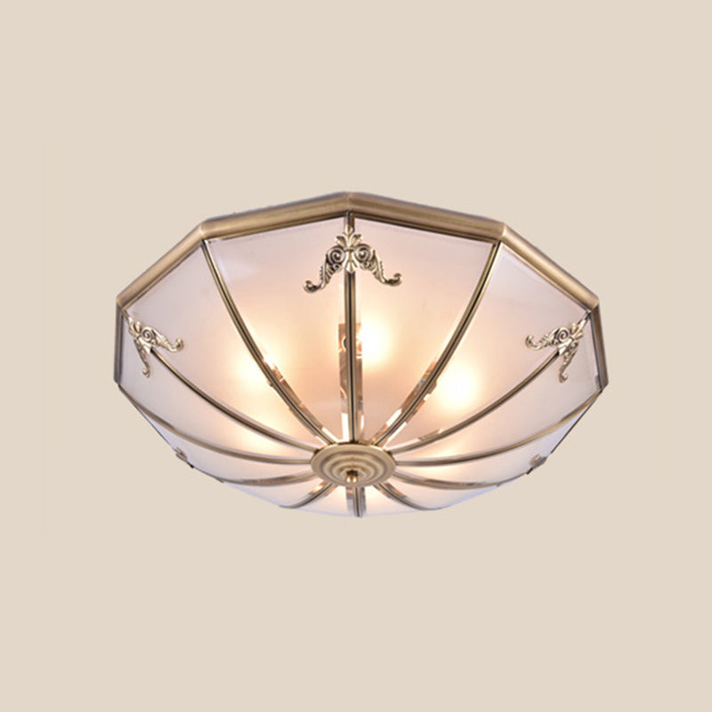 Frosted Glass Brass Ceiling Lamp Bowl Shaped Classic Flush Mount Light for Bedroom