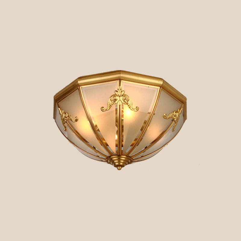 Frosted Glass Brass Ceiling Lamp Bowl Shaped Classic Flush Mount Light for Bedroom